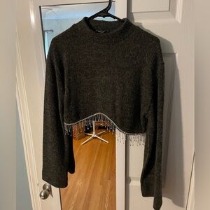 ZARA cropped bling grey sweater, size large